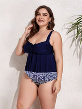 Load image into Gallery viewer, Plus Size Two-Tone Drawstring Sleeveless Tankini Set
