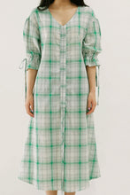 Load image into Gallery viewer, Plus Size Plaid Drawstring Detail Flounce Sleeve Dress
