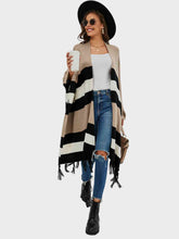 Load image into Gallery viewer, Striped Open Front Fringe Cardigan
