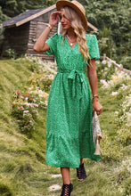 Load image into Gallery viewer, Printed Tie-Waist Short Puff Sleeve Surplice Dress

