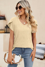 Load image into Gallery viewer, Eyelet V-Neck Petal Sleeve T-Shirt
