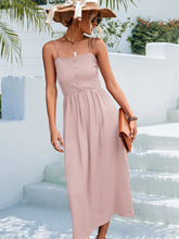 Load image into Gallery viewer, Decorative Button Spaghetti Strap Midi Dress
