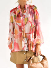 Load image into Gallery viewer, Printed Button Up Balloon Sleeve Shirt
