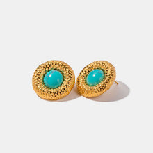 Load image into Gallery viewer, Artificial Turquoise Stainless Steel Gold-Plated Earrings
