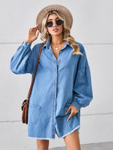 Load image into Gallery viewer, Button Up Pocketed Raw Hem Denim Dress
