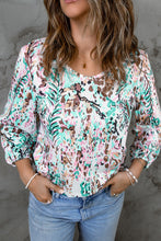 Load image into Gallery viewer, Printed Round Neck Balloon Sleeve Blouse
