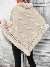 Load image into Gallery viewer, Faux Fur Trim Cable-Knit Poncho
