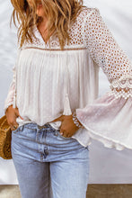 Load image into Gallery viewer, Eyelet Tassel Tie Flare Sleeve Blouse
