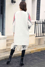 Load image into Gallery viewer, Double Take Geometric Fringe Hem Open Front Duster Cardigan
