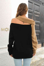 Load image into Gallery viewer, Ribbed Off-Shoulder Lantern Sleeve Pullover Sweater
