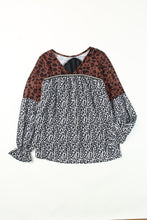 Load image into Gallery viewer, Animal Print Color Block  V-Neck Flounce Sleeve Blouse
