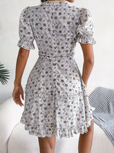 Load image into Gallery viewer, Floral Frill Trim Ruffle Hem Deep V Mini Dress
