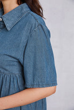 Load image into Gallery viewer, Button Up Collared Neck Tiered Denim Dress
