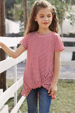 Load image into Gallery viewer, Girls Striped Round Neck Twisted Tee Shirt
