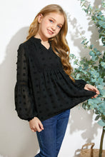 Load image into Gallery viewer, Girls Swiss Dot Spliced Lace Notched Blouse
