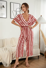 Load image into Gallery viewer, Striped V Neck Wide Leg Jumpsuit
