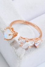 Load image into Gallery viewer, Natural Moonstone and Zircon Heart Open Ring
