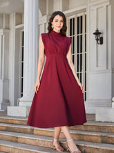 Load image into Gallery viewer, Ruched Mock Neck Cap Sleeve Midi Dress
