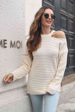 Load image into Gallery viewer, Ribbed Cold Shoulder Round Neck Pullover Sweater
