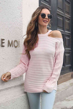 Load image into Gallery viewer, Ribbed Cold Shoulder Round Neck Pullover Sweater
