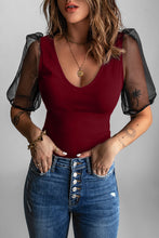 Load image into Gallery viewer, Spliced Mesh Puff Sleeve Blouse
