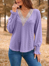 Load image into Gallery viewer, Eyelet V-Neck Flounce Sleeve Top
