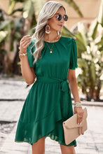 Load image into Gallery viewer, Round Neck Flutter Sleeve Belted Dress
