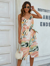 Load image into Gallery viewer, Printed Tie-Waist Spaghetti Strap Dress
