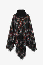 Load image into Gallery viewer, Plaid Turtleneck Fringe Hem Poncho
