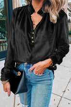 Load image into Gallery viewer, Notched Neck Buttoned Long Sleeve Velvet Blouse
