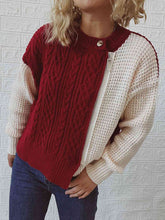 Load image into Gallery viewer, Cable-Knit Contrast Zip-Up Cardigan
