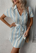 Load image into Gallery viewer, Striped Johnny Collar Tie-Waist Dress
