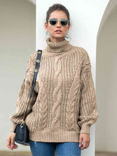 Load image into Gallery viewer, Turtleneck Cable-Knit Dropped Shoulder Sweater
