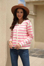 Load image into Gallery viewer, Striped Round Neck Button-Down Dropped Shoulder Cardigan
