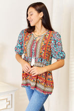 Load image into Gallery viewer, Double Take Bohemian Tassel Tie Puff Sleeve Babydoll Blouse
