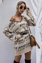 Load image into Gallery viewer, Letter Print Distressed Hem Sweater Dress
