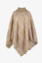 Load image into Gallery viewer, Plaid Turtleneck Fringe Hem Poncho
