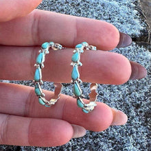 Load image into Gallery viewer, Artificial Turquoise Silver-Plated Hoop Earrings
