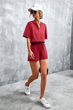 Load image into Gallery viewer, Half Zip Cropped Hooded T-Shirt and Shorts Set
