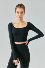 Load image into Gallery viewer, Seam Detail Thumbhole Sleeve Cropped Sports Top
