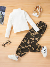 Load image into Gallery viewer, Girls Mock Neck Sweater and Camouflage Pants Set
