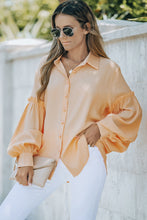 Load image into Gallery viewer, Button Front Bubble Sleeve Frill Trim Blouse
