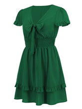 Load image into Gallery viewer, Tied V-Neck Tiered Mini Dress
