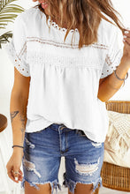 Load image into Gallery viewer, Swiss Dot Decorative Button Short Sleeve Blouse
