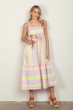 Load image into Gallery viewer, VERY J Striped Woven Smocked Midi Cami Dress
