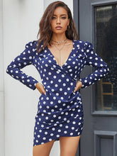 Load image into Gallery viewer, Dotted Surplice Asymmetrical Hem Mini Dress
