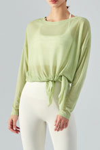 Load image into Gallery viewer, Round Neck Slit Sheer Tunic Sports Top
