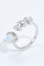 Load image into Gallery viewer, Natural Moonstone and Zircon Heart Open Ring
