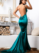 Load image into Gallery viewer, Satin Spaghetti Strap Backless Split Dress
