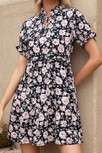 Load image into Gallery viewer, Floral Ruffle Trim Tie-Neck Dress
